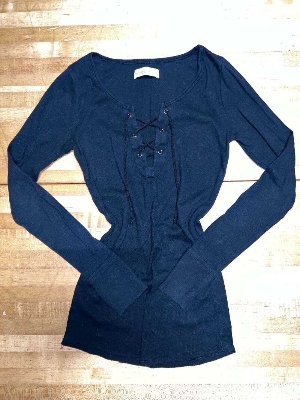 Abercrombie & Fitch Navy Blue Lace Up Long Sleeve Top Size S